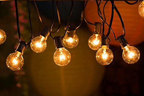 25Ft G40 Globe String Lights with Clear Bulbs, UL listed Backyard Patio Lights, Hanging Indoor/Outdoor String Light for Bistro Pergola Deckyard Tents Market Cafe Gazebo Porch Letters Party Decor, Black Image