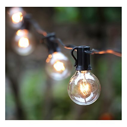 25Ft G40 Globe String Lights with Clear Bulbs, UL listed Backyard Patio Lights, Hanging Indoor/Outdoor String Light for Bistro Pergola Deckyard Tents Market Cafe Gazebo Porch Letters Party Decor, Black Feature Image