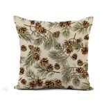 Flax Throw Pillow Cover Green Pattern Pine Cones Realistic Look Vintage Pinecone Winter 16×16 Inches thumbnail