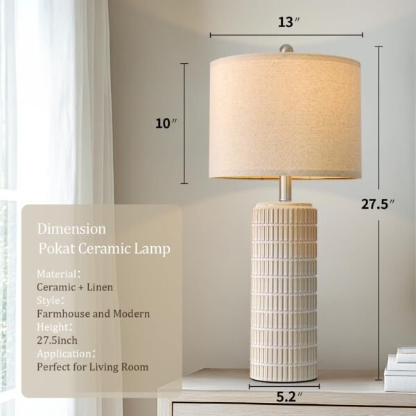 PoKat 27.5'' Tall Table Lamps for Living Room Set of 2, Ceramic Bedroom Lamps for Night Stands - Image 3