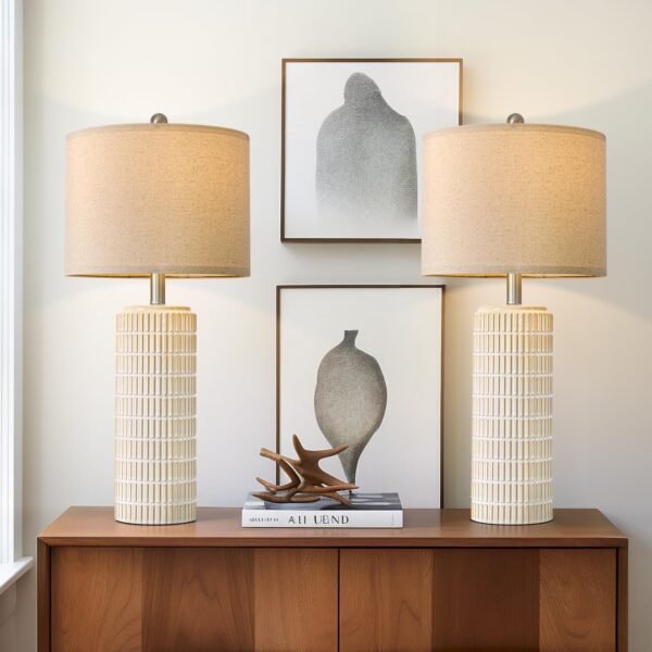 PoKat 27.5'' Tall Table Lamps for Living Room Set of 2, Ceramic Bedroom Lamps for Night Stands - Image 2
