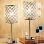 able Lamps for Bedroom Set of 2-Crystal Table Lamp with USB C+A Ports & AC Outlet Sliver Nightstand Touch Lamp with 3-Way Dimmable Bedside Side Desk Lamp for Living/Bedroom (LED Bulb Included) thumbnail