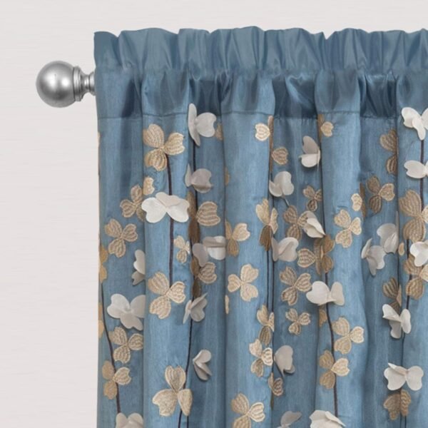 Lush Decor Curtain Flower Drop Window Panel (Single), 42" W x 84" L, Blue - Image 4