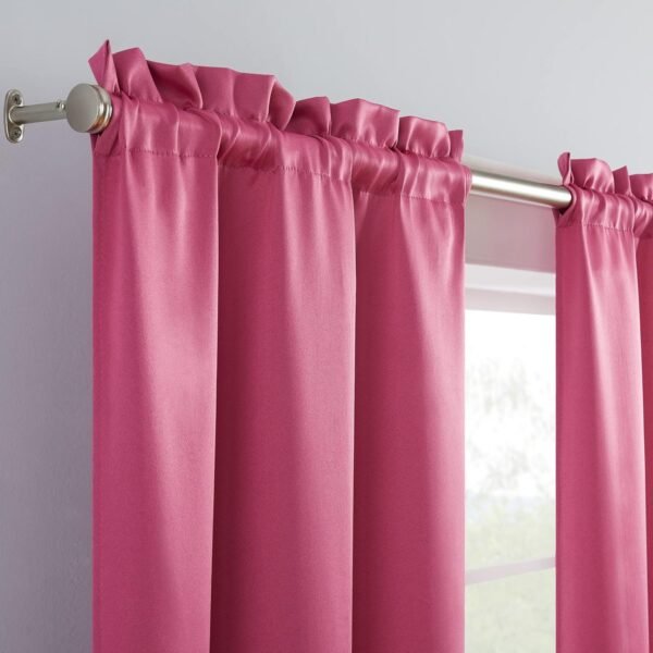 ECLIPSE Tricia Modern Room Darkening Thermal Rod Pocket Window Curtains for Bedroom (2 Panels), 26 in x 63 in, Pink - Image 4