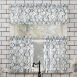No. 918 Barker Geometric Semi-Sheer Rod Pocket Kitchen Curtain Valance and Tiers Set, 54″ x 24″, White thumbnail