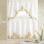 B&H Home Glory Floral Embroidered 3-Piece Kitchen Curtain Window Treatment Set (Beige) thumbnail
