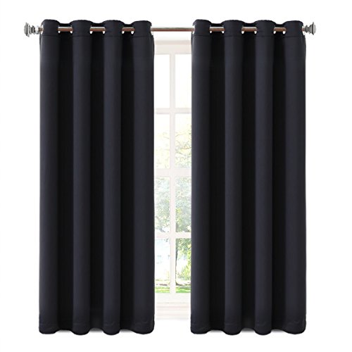 Blackout Curtains 2 Panels – 63 Inch Luxury Thermal Insulated Solid Grommets Curtain for Bedroom Feature Image