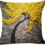 ChezMax Oil Painting Home Decorative Cotton Linen Throw Pillow Cover Cushion Case Square Pillowslip For Kitchen Orange Ginkgo Leaves 18 X 18” thumbnail