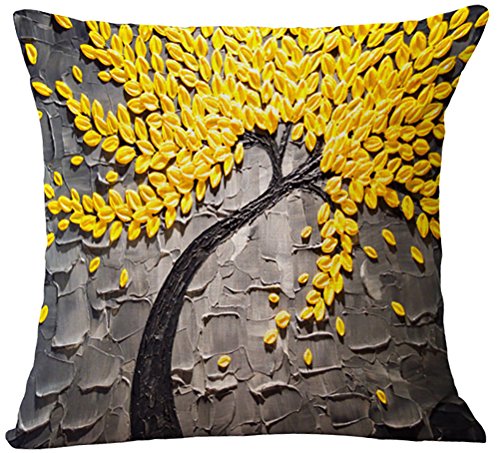 ChezMax Oil Painting Home Decorative Cotton Linen Throw Pillow Cover Cushion Case Square Pillowslip For Kitchen Orange Ginkgo Leaves 18 X 18” Feature Image