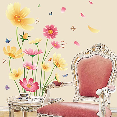 Chrysanthemums Butterflies Dragonflies Garden Wall Decal PVC Home Sticker House Vinyl Paper Decoration WallPaper Living Room Bedroom Kitchen Art Picture DIY Murals Girls Boys kids Nursery Baby Image