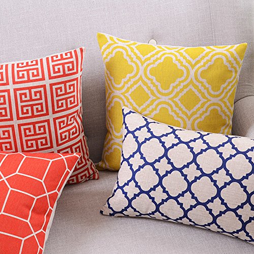 Cotton Linen Decorative Throw Pillow Case Cushion Cover (Lemon Argyle Pattern) 18 “X18” Image