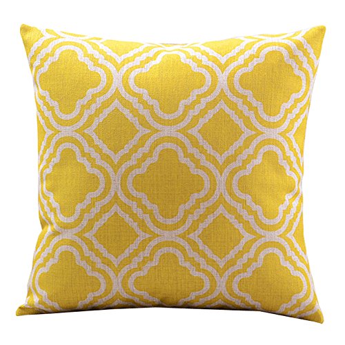 Cotton Linen Decorative Throw Pillow Case Cushion Cover (Lemon Argyle Pattern) 18 “X18” Feature Image
