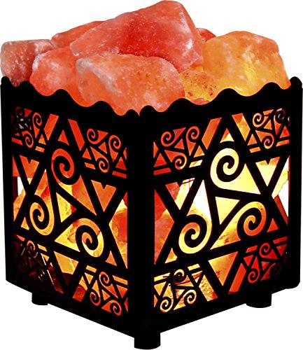 Crystal Decor Natural Himalayan Salt Lamp in Star Design Metal Basket with Dimmable Cord Feature Image