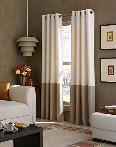 Curtainworks Kendall Color Block Grommet Curtain Panel, 84-Inch, Ivory Feature Image