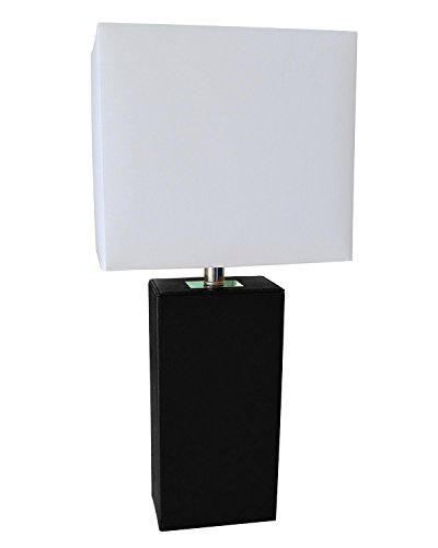 Elegant Designs LT1025-BLK Modern Genuine Leather Table Lamp, Black Image