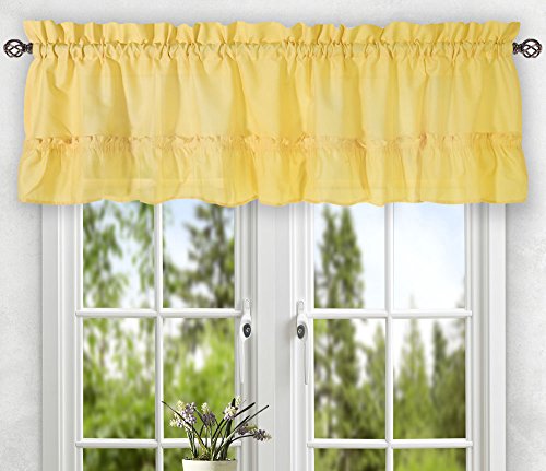 Ellis Curtain Stacey Tailored Tier Pair Curtains, 56″ x 36″, Yellow Image
