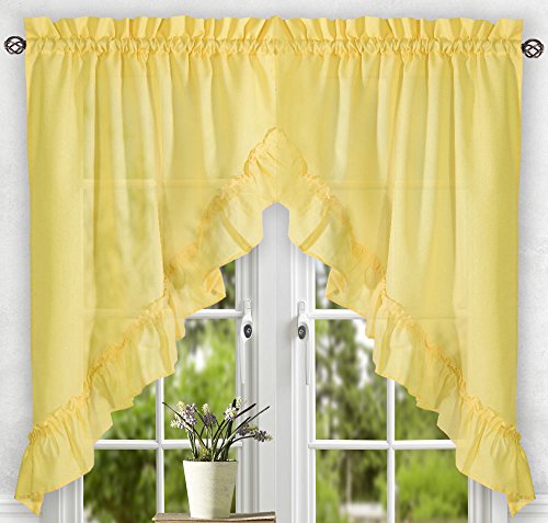 Ellis Curtain Stacey Tailored Tier Pair Curtains, 56″ x 36″, Yellow Image