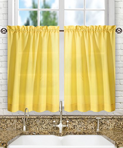 Ellis Curtain Stacey Tailored Tier Pair Curtains, 56″ x 36″, Yellow Feature Image
