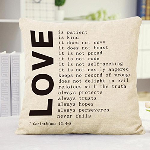 Fheaven 18 X 18″ Decorative Cotton Linen Throw Pillow Cover Cushion Case Three Kinds Love You Pillow Case (Black & Beige ) (A) Image