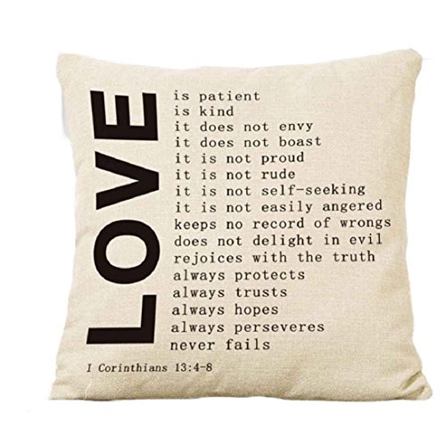 Fheaven 18 X 18″ Decorative Cotton Linen Throw Pillow Cover Cushion Case Three Kinds Love You Pillow Case (Black & Beige ) (A) Feature Image