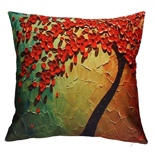 Fheaven Painting Large Tree and Beautiful Flower Cotton Linen Throw Pillow Case Cushion Cover Home Sofa Decorative 18 X 18 Inch (Yellow) Feature Image