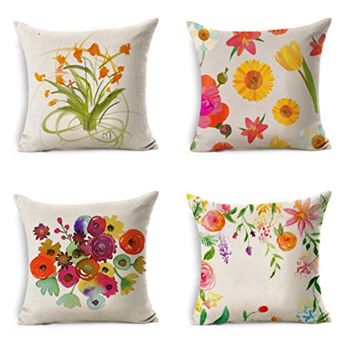 Flowers Linen Square Body Pillowcases,Highpot Various Beautiful Flowers Square Throw Flax Pillow Case Decorative Cushion Pillow Cover (C) Image