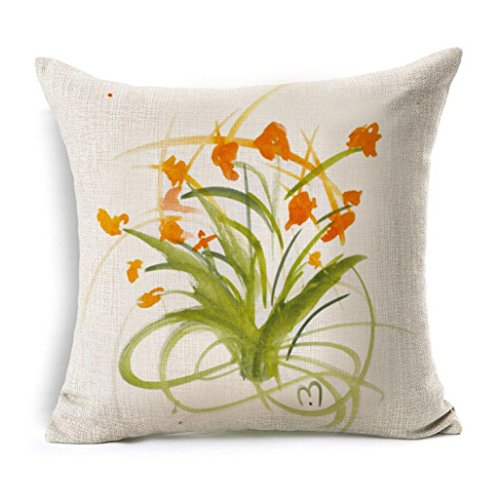 Flowers Linen Square Body Pillowcases,Highpot Various Beautiful Flowers Square Throw Flax Pillow Case Decorative Cushion Pillow Cover (C) Feature Image