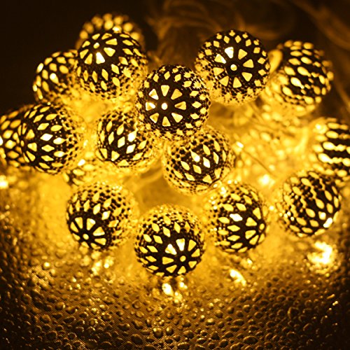 GlowGeek Globe String Lights, Moroccan Ball String Lights Warm White,20 LED Fairy Orb Lantern String Lights for Outdoor Garden, Yard, Patio, Party, Home Decoration Feature Image