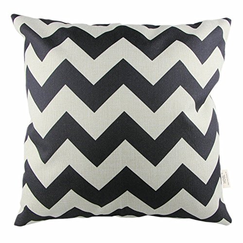 HOSL P61 4pcs Cotton Linen Sofa Home Decor Design Throw Pillow Case Cushion Covers Square 18 Inch (1x plus, 1x Geometry, 1x triangle, 1x Black Zig Zag Chevron) Image