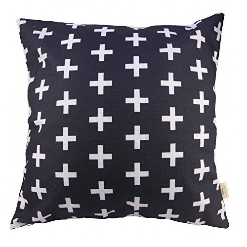 HOSL P61 4pcs Cotton Linen Sofa Home Decor Design Throw Pillow Case Cushion Covers Square 18 Inch (1x plus, 1x Geometry, 1x triangle, 1x Black Zig Zag Chevron) Image