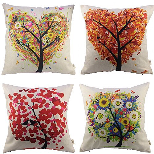 HOSL P71 4-Pack Cotton Linen Sofa Home Decor Design Throw Pillow Case Cushion Covers Square 17.5 Inch (Set of 4 Tree Series) Feature Image
