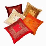 Indian Ethnic Hand Embroidery Decorative Silk Pillow Cushion Cover Set of 5 Pcs Size 16 X 16 Inches thumbnail