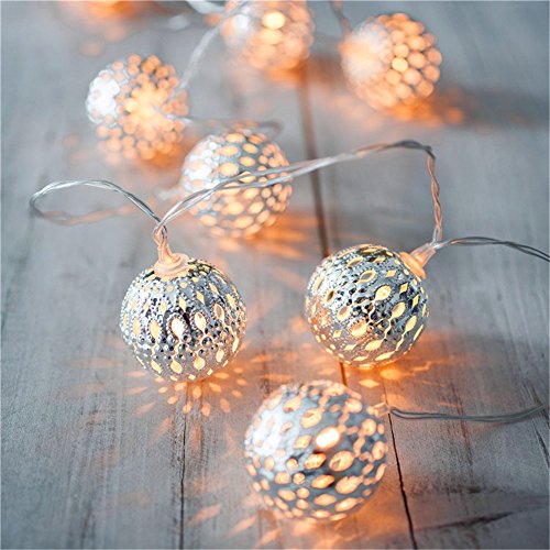 LED Globe String Lights,Goodia Battery Operated 10.49Ft 30er Silver Moroccan Lamp for Indoor,Bedroom,Curtain,Patio,Lawn,Landscape,Fairy Garden,Home,Wedding,Holiday,Christmas Tree,Party (Warm White) Image