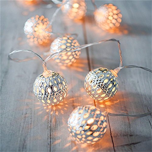LED Globe String Lights,Goodia Battery Operated 10.49Ft 30er Silver Moroccan Lamp for Indoor,Bedroom,Curtain,Patio,Lawn,Landscape,Fairy Garden,Home,Wedding,Holiday,Christmas Tree,Party (Warm White) Feature Image