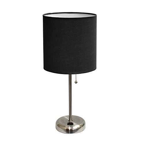 Limelights LT2024-BLK Stick Lamp with Charging Outlet and Fabric Shade, Black Feature Image
