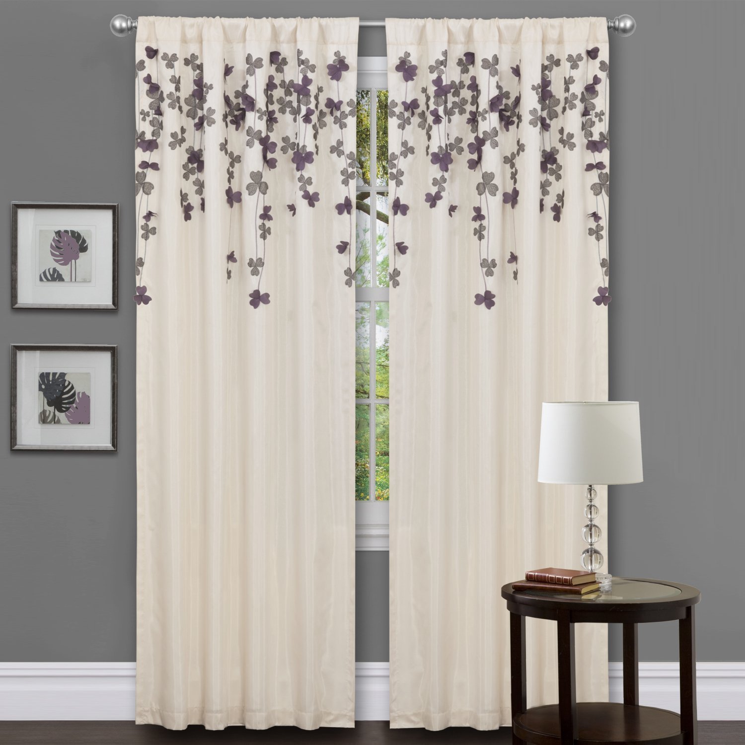 Lush Decor Flower Drop Curtain Panel, Purple Feature Image
