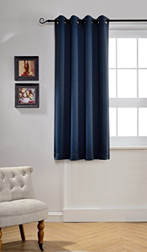 MYSKY HOME Solid Grommet top Thermal Insulated Window Blackout Curtains for Kids Bedroom, 52 by 63 inch, Navy (1 panel) Image
