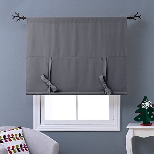 NICETOWN Thermal Insulated Grey Blackout Curtain – Tie Up Shade for Small Window (Rod Pocket Panel, 46″W x 63″L) Image