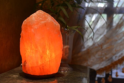 Natural Himalayan Rock Salt Lamp 6-7 lbs with Wood Base, Electric Wire & Bulb Image