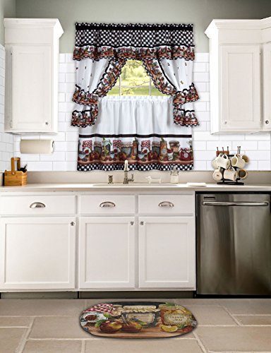Naturally Home Mason Jars Kitchen Curtain Cottage Set, Tiers and Ruffled Swag, 36-Inch Long Image