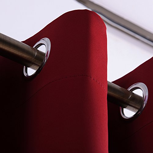 Nicetown Home Decorations Thermal Insulated Solid Grommet Top Blackout Living Room Curtains / Drape for Winter (One Pair,42 x 84-Inch,Burgundy Red) Image