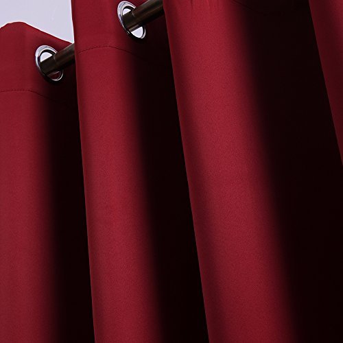 Nicetown Home Decorations Thermal Insulated Solid Grommet Top Blackout Living Room Curtains / Drape for Winter (One Pair,42 x 84-Inch,Burgundy Red) Image