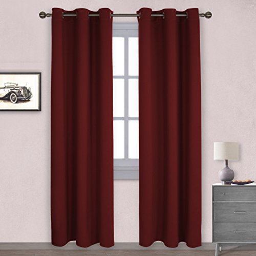 Nicetown Home Decorations Thermal Insulated Solid Grommet Top Blackout Living Room Curtains / Drape for Winter (One Pair,42 x 84-Inch,Burgundy Red) Feature Image