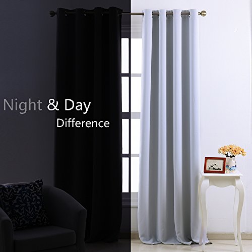 Nicetown Room Darkening Blackout Curtains Window Panel Drapes – (Greyish White Color) 1 Panel, 52×63-Inch each panel, 8 Grommets / Rings per panel Image
