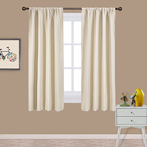 Nicetown Triple Weave Home Decoration Thermal Insulated Solid Blackout Curtains / Drapes for Bedroom(Set of 2,42 x 63 Inch,Beige-Hay) Feature Image