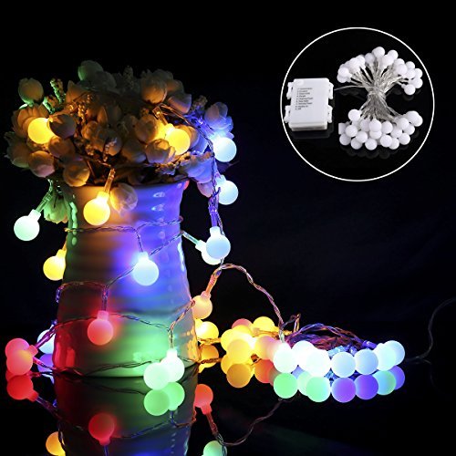 ProGreen Outdoor String Lights, 18.7ft 40 LED Waterproof Ball Lights, 8 Lighting Modes Dimmable Remote Ball, Battery Powered Starry Fairy String lights for Garden,Christmas Tree, Parties (Multi Color) Image