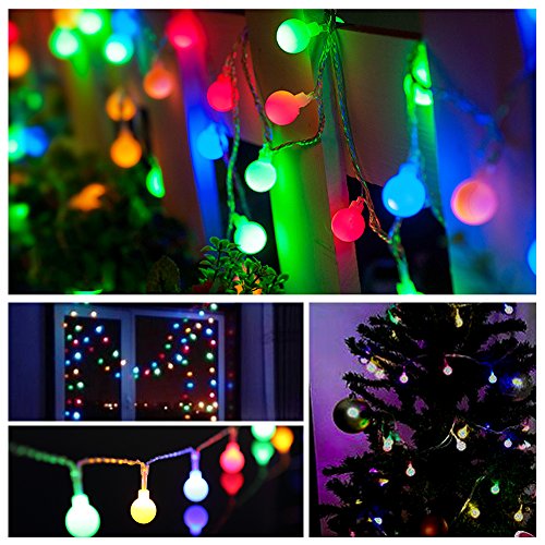 ProGreen Outdoor String Lights, 18.7ft 40 LED Waterproof Ball Lights, 8 Lighting Modes Dimmable Remote Ball, Battery Powered Starry Fairy String lights for Garden,Christmas Tree, Parties (Multi Color) Image