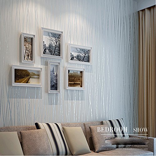 QIHANG Non-woven Classic Flocking Plain Stripe Modern Fashion Wallpaper Wall Paper Roll for Living Room Bedroom Silver&gray Color Wallpaper Roll 0.53m10m=5.3㎡ Image