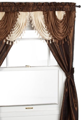 Regal Home Collections Amore 54-Inch by 84-Inch Window Set with Attached Valance, Brown Feature Image