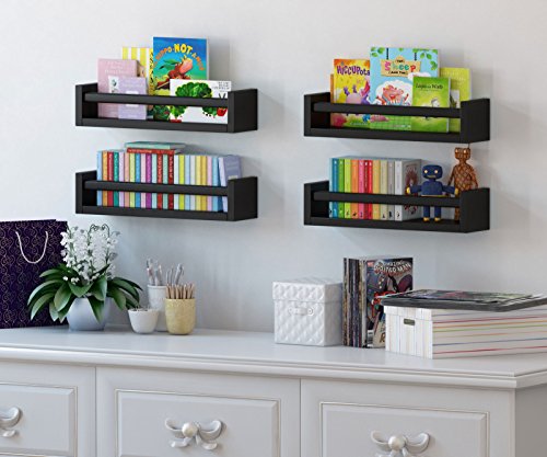 Set of 2 Muti-use Wood Kitchen Wall Shelf Black Spice Rack Also Good For Nursery Wall Shelf Image